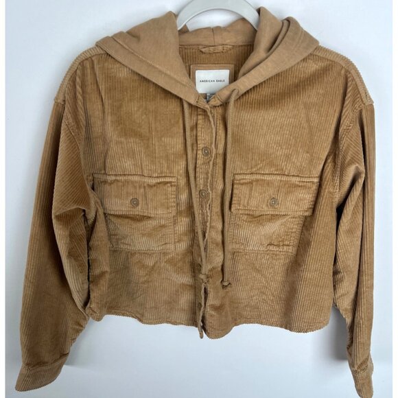 American Eagle Cropped Corduroy Button-Up Shirt Jacket Womens Size Medium Preppy - Picture 4 of 13